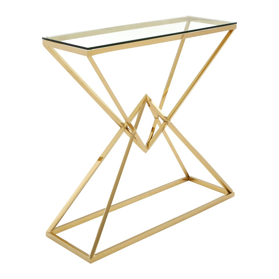 image 1 of Interiors by Premier Stunning Corseted Champagne Console Table, Geometric Design Hallway Table, Easily Maintained Modern Table Gold