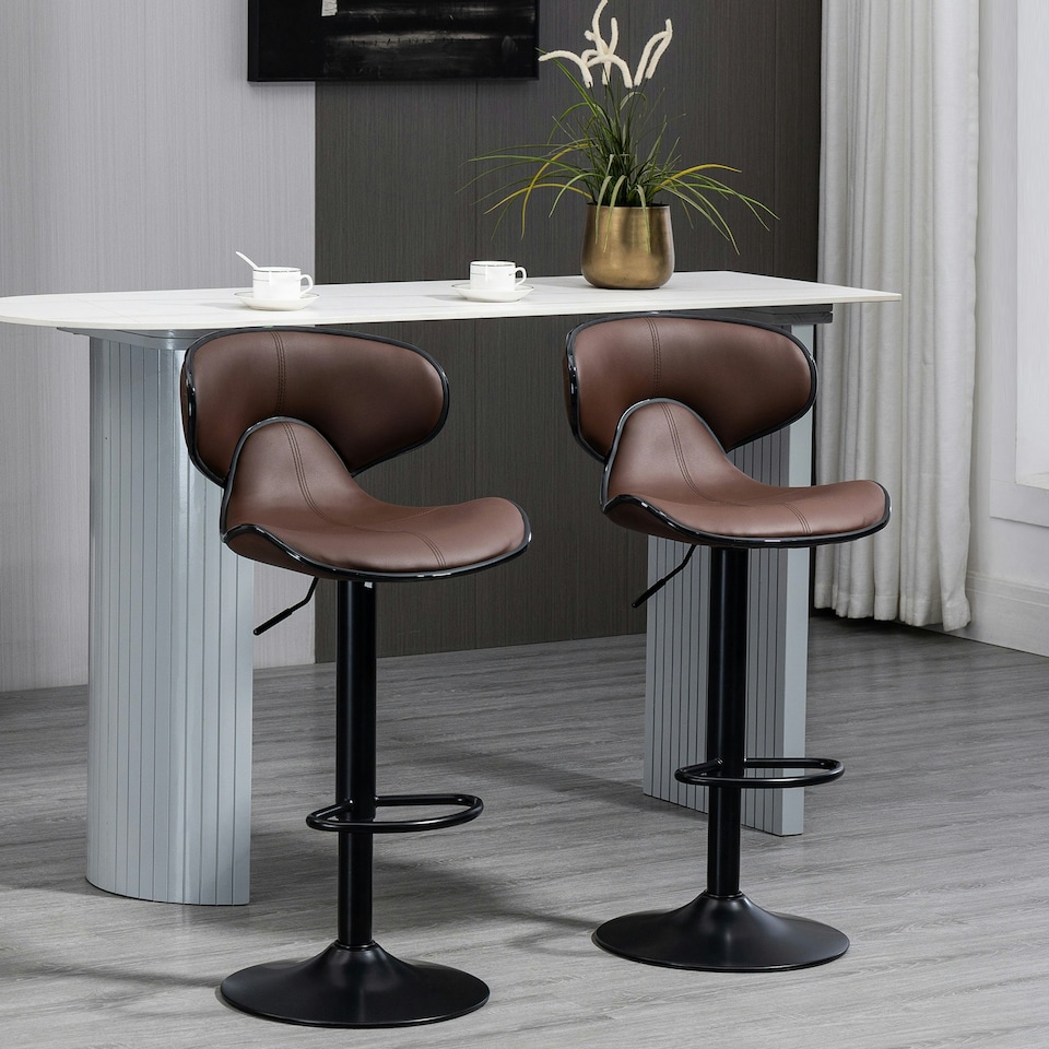 image 1 of HOMCOM Adjustable Swivel Bar Stools Set of 2 for Counter Bar, Brown