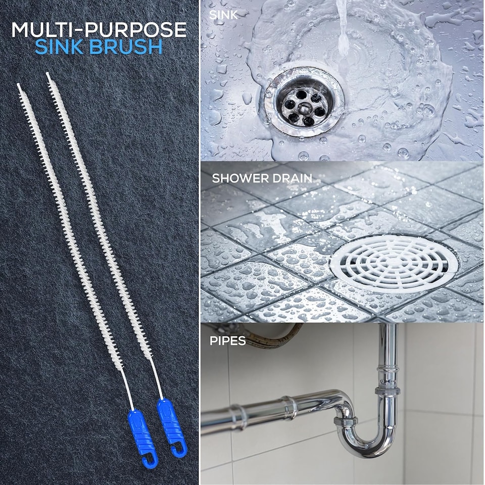 image 1 of Flexible Sink and Shower Drain Cleaning Brush Unblocker - Pack of 2