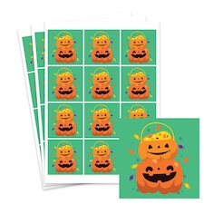 Pumpkin Green Halloween Square Stickers 60mm - Sheet of 12