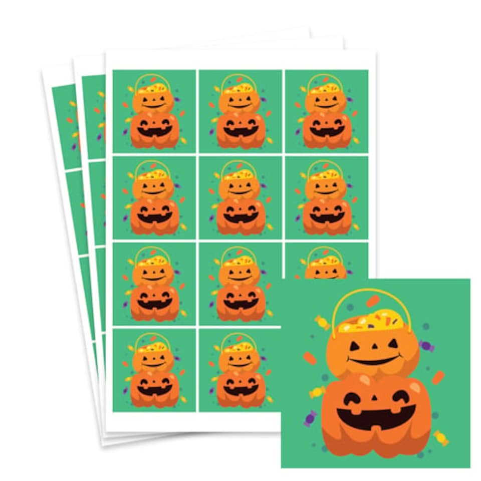 image 1 of Pumpkin Green Halloween Square Stickers 60mm - Sheet of 12