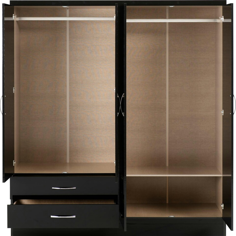 image 1 of Nevada 4 Door Wardrobe 4 Piece Bedroom Set Black