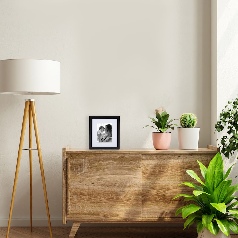 image 1 of Classic Designer Mat Black MDF 5x7 Picture Frame for Free Standing or Wall Hung | Black | 5" x 7"