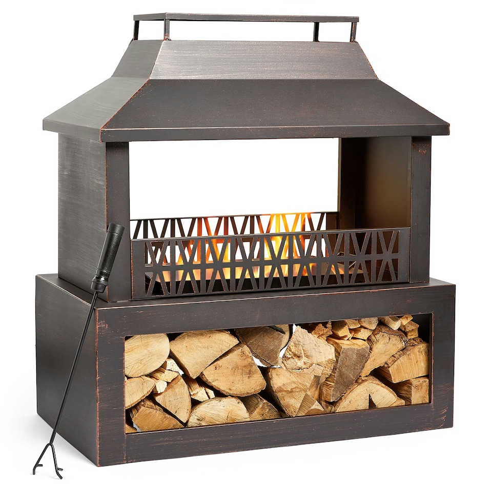 image 1 of VonHaus Outdoor Fireplace Fire Pit with Log Storage