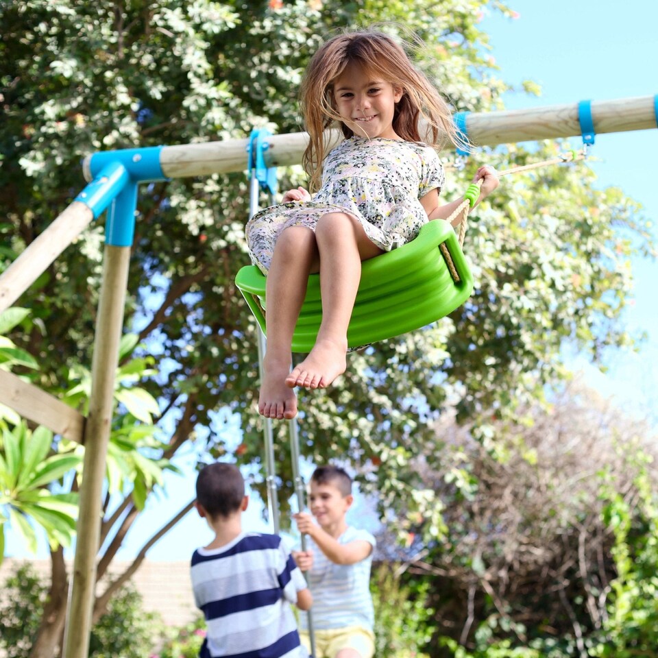 image 1 of TP Knightswood Triple Wooden Swing Set With Glide Ride And Button Seat