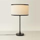 image 3 of ValueLights Maeve Natural Linen Black Trim Drum Shade Matte Black Bobbin Bobble Table Lamp | Black