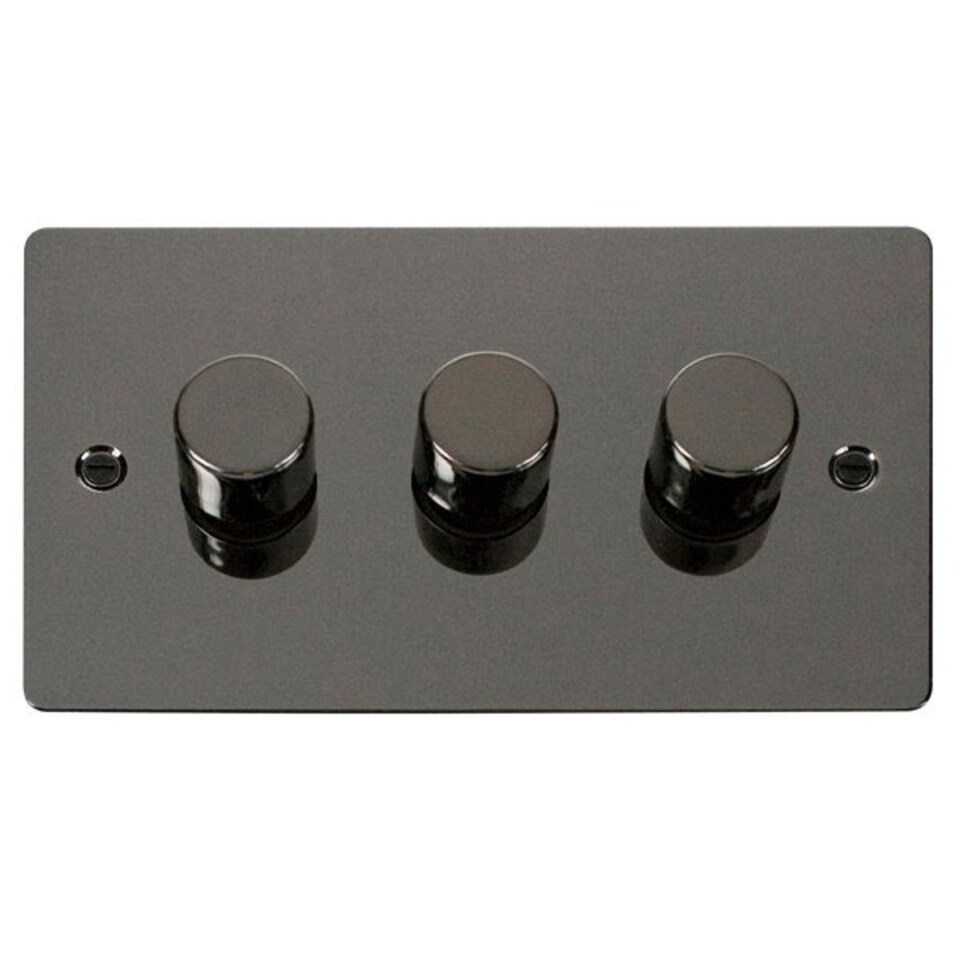 SE HOME Flat Plate Black Nickel 3 Gang 2 Way LED 100W Trailing Edge Dimmer Light Switch - SE Home Black | Nickel