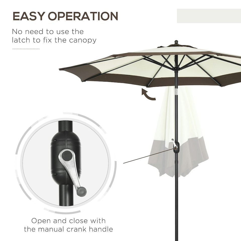 image 1 of Outsunny 2.7m Garden Parasol Umbrella with 8 Metal Ribs, Tilt and Crank, Coffee