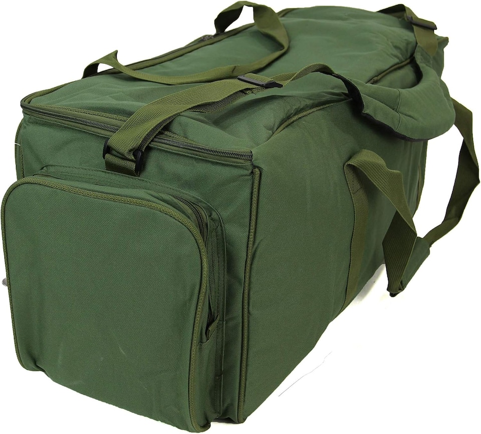 image 1 of Actiaspet XXL Insulated Carp Fishing Tackle Bag Large Green Padded Carryall with Shoulder Strap & Pockets, 83cm x 35cm x 35cm