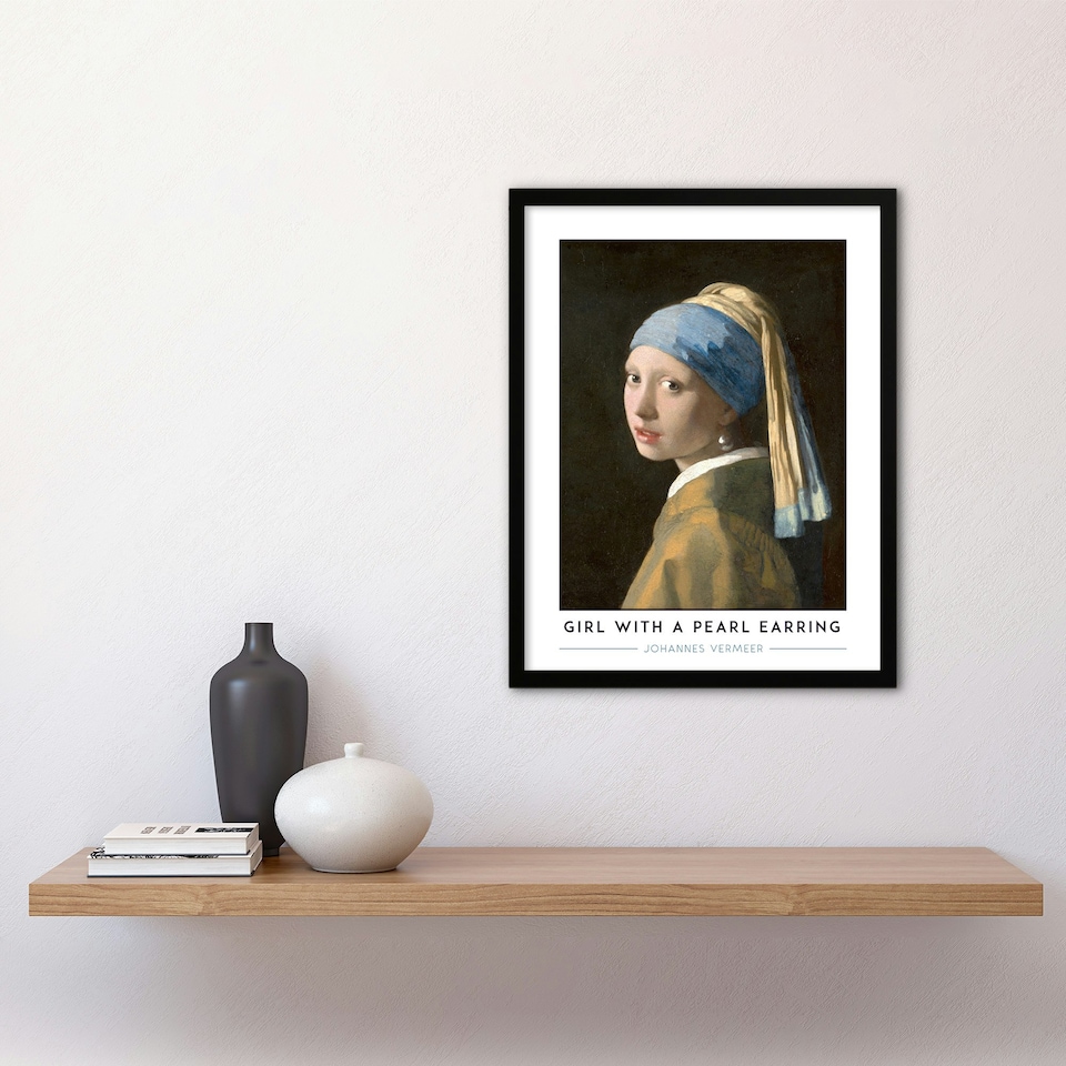 image 1 of Johannes Vermeer Girl With A Pearl Earring Framed Wall Art Print 12X16" | Black