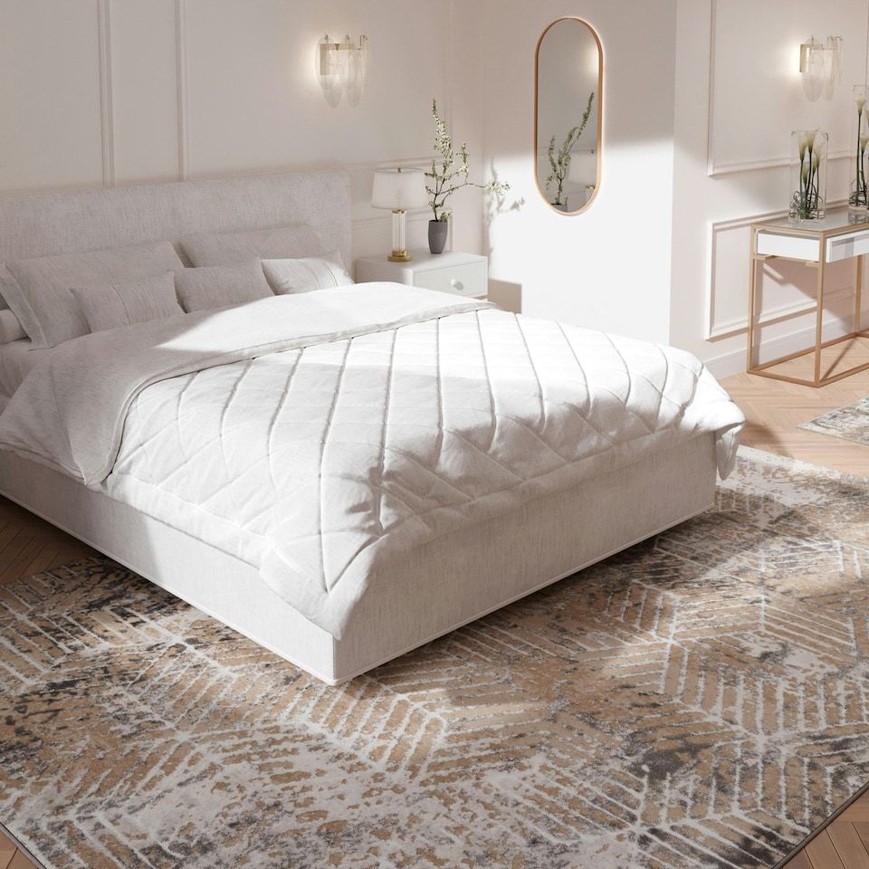 image 1 of KUKOON Greige Distressed Abstract Geometric Motif Area Rug 80cm x 150cm Cream