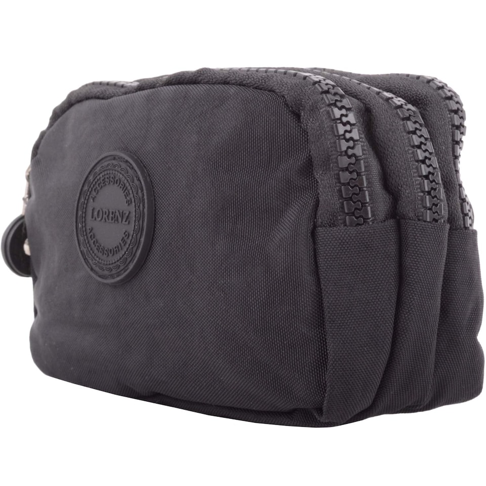 image 1 of Lorenz Womens Medium Triple Zip Coin / Money / Purse / Holder / Pouch Wrist Strap | Black | Black