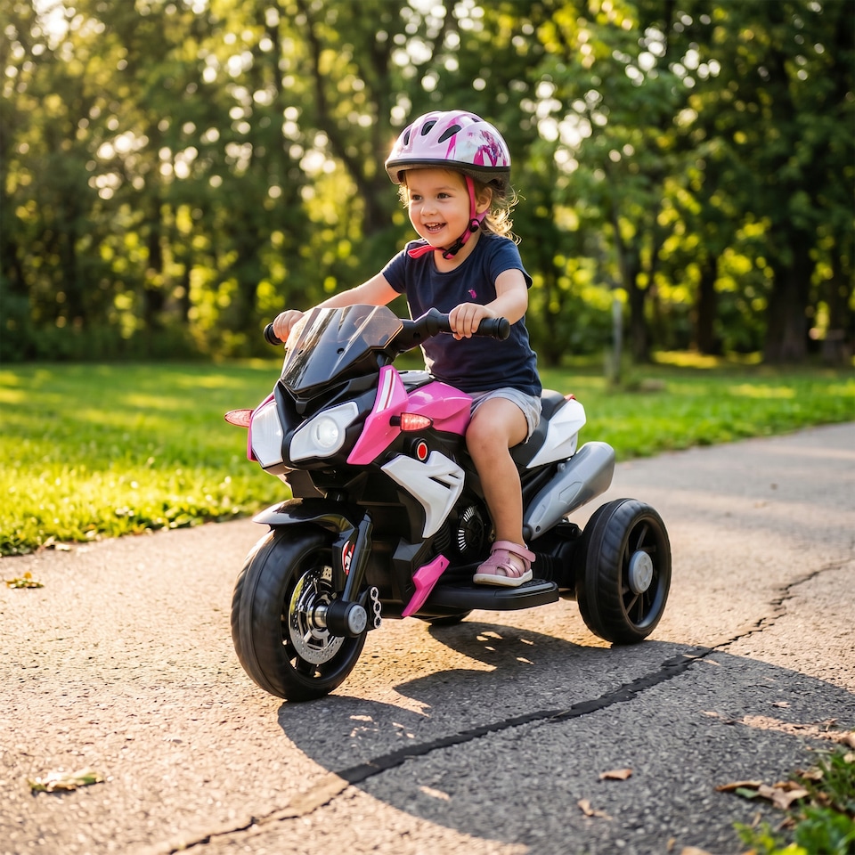 image 1 of HOMCOM Kids Electric Motorcycle with 3 Wheels, Headlight, Music, Horn, Pink