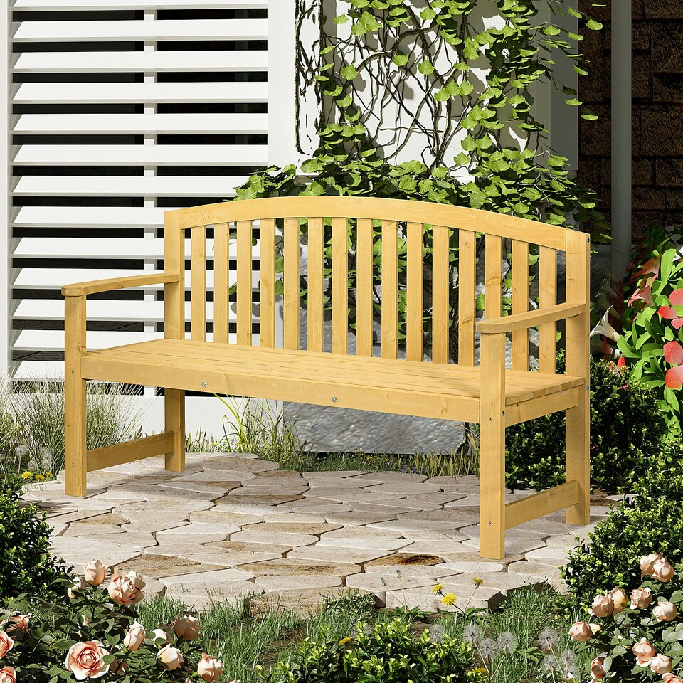 image 1 of Outsunny 2 Person Garden Bench Wooden Outdoor Furniture with Armrest Orange