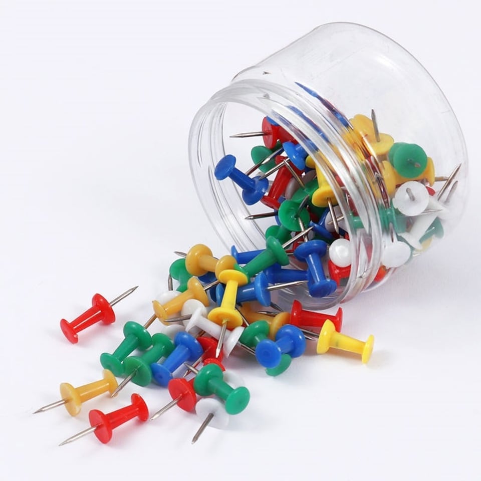 image 1 of Tub of 60 Assorted Colour Push Pins 25mm