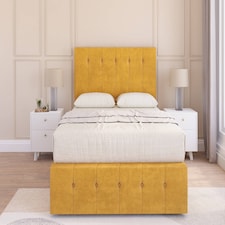 Sloomy Cambridge Mustard Plush Divan Bed Base 2 Drawers Right Side With 26 Inch Strutted Headboard & 12 Inch Matching Footboard | Gold | Mustard | Double | 1