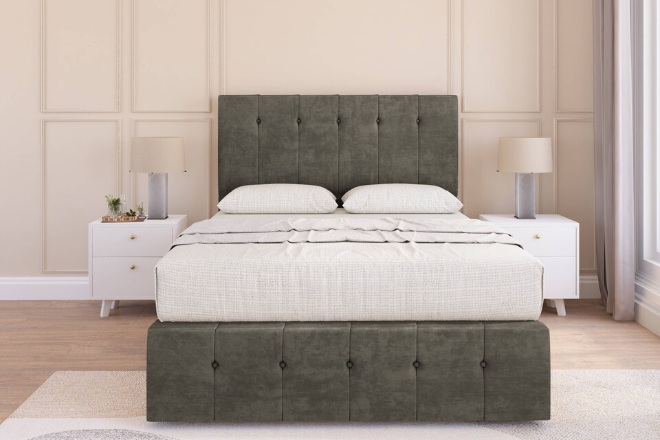 image 1 of Sloomy Cambridge Pewter Dumfries Divan Bed Base 2 Drawers Right Side With 26 Inch Strutted Headboard & 12 Inch Matching Footboard | Grey | Pewter | Small Single | 1