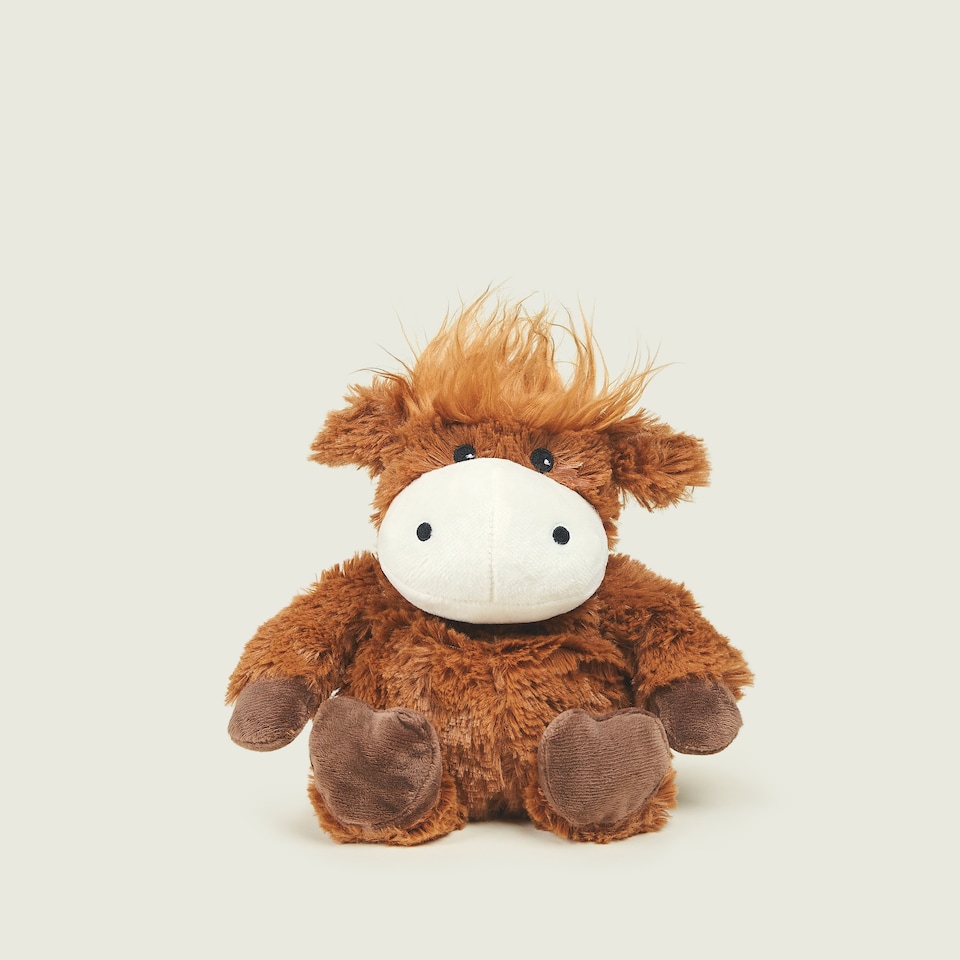 image 1 of Warmies Junior Highland Cow Microwavable, Weighted Teddy Bear for Anxiety and Relaxation Slightly Scented with French Lavender, Hot or Cold Plush Cuddly Toy, Junior Size