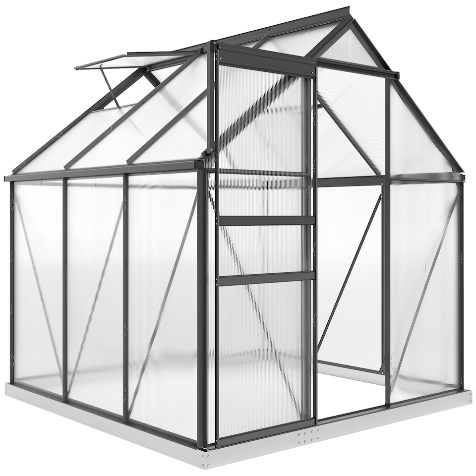image 1 of Outsunny Polycarbonate Walk-in Garden Greenhouse w/ Sliding Door Grey