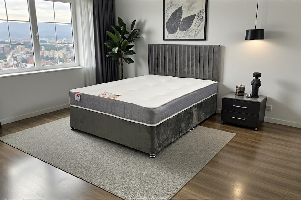 image 1 of Emily Divan Bed, No Drawers + Sprung Memory Foam Mattress & Headboard
