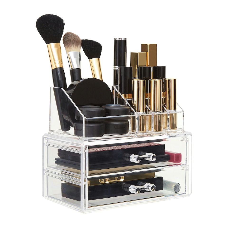 image 1 of Clear 9 Pc Cosmetics Organiser With 2 Drawers | Clear