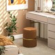 image 2 of HOMCOM Round Pouffe, Storage Footstool with Cushioned Top, Light Brown
