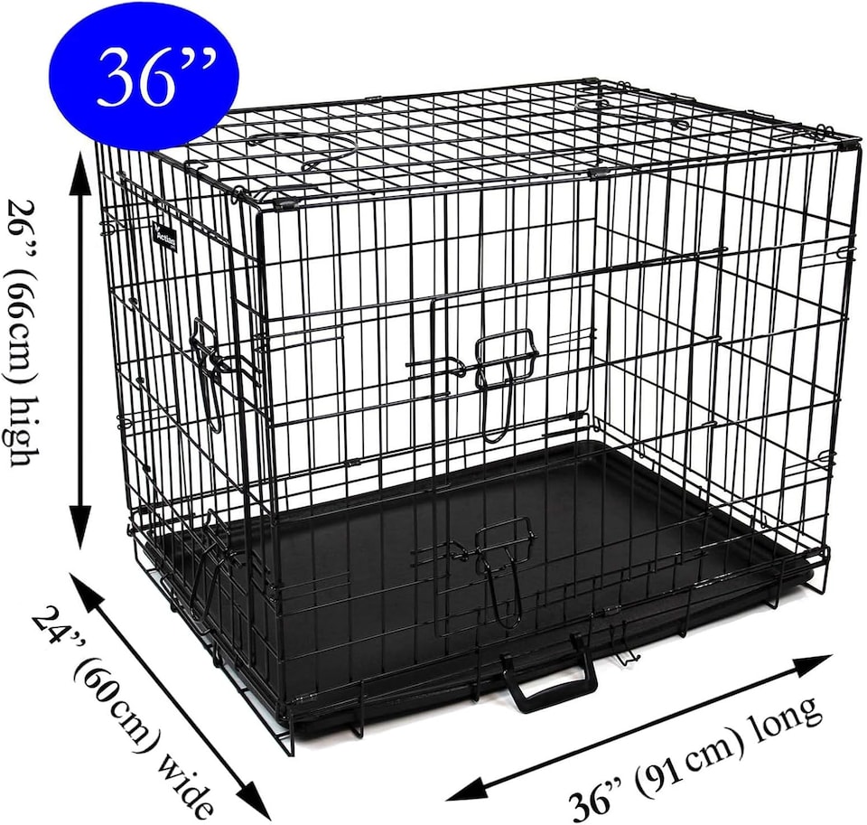 image 1 of Actiaspet Foldable Metal Dog Cage Crate with Tray Black Multiple Sizes (Black, Large)