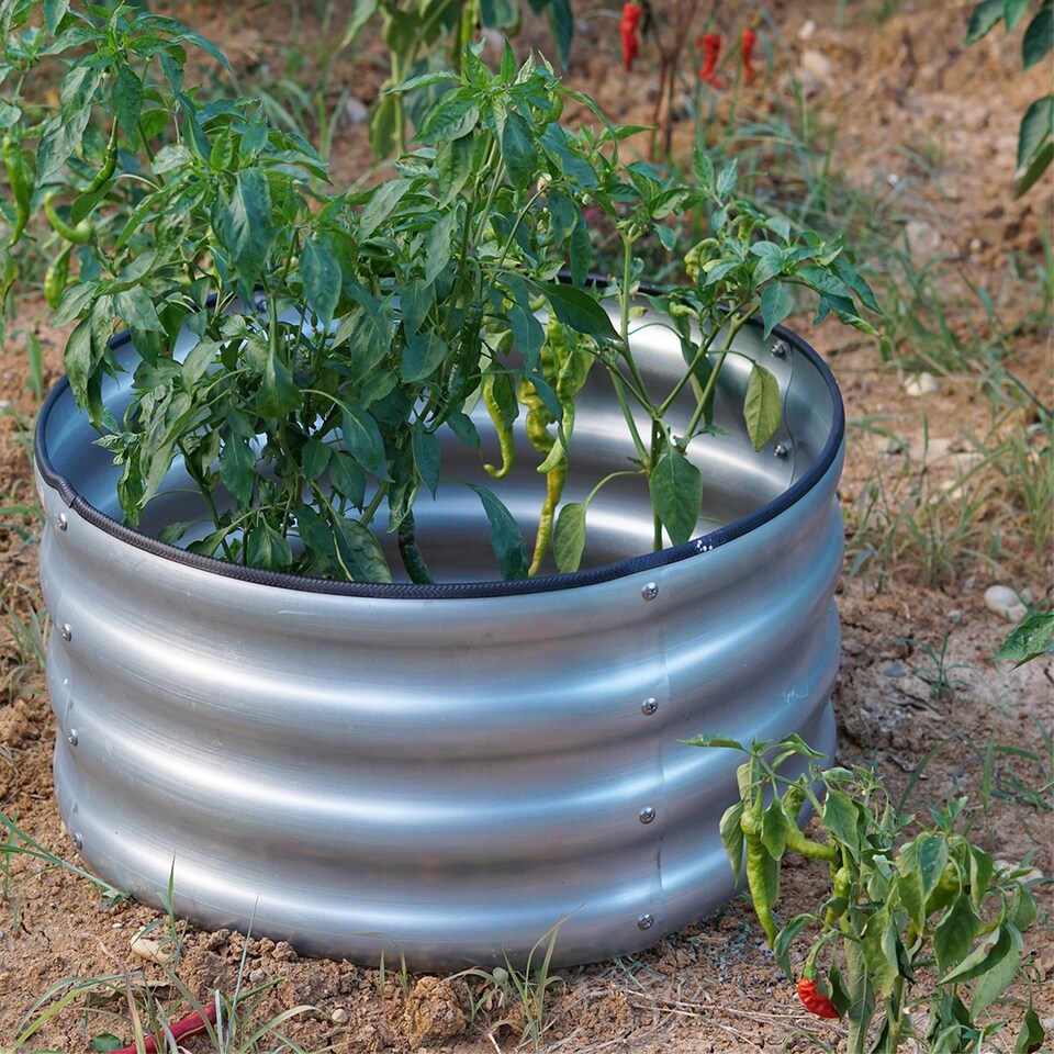 image 1 of Gr8 Garden Outdoor Raised Bed Planter Round Galvanised Steel Flower Trough 60 x 30cm