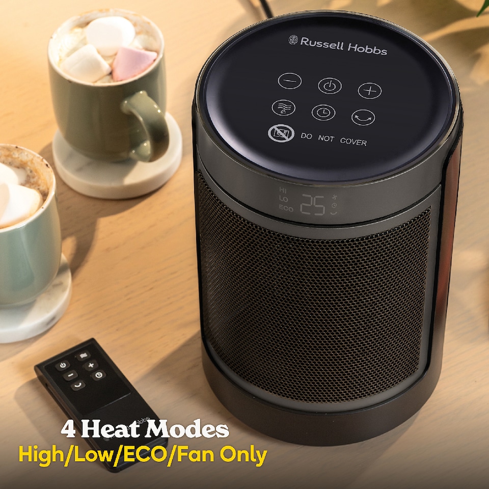 image 1 of Russell Hobbs RHCH2002S Space Heater in Black & Silver Round 1500W Portable Electric Heater