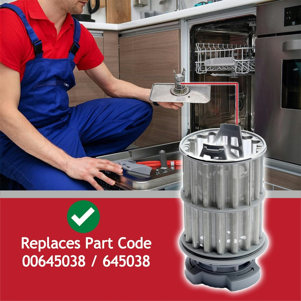 image 1 of SPARES2GO Micro Drain Mesh Screen Cage Filter compatible with Siemens Dishwashers 00645038 645038