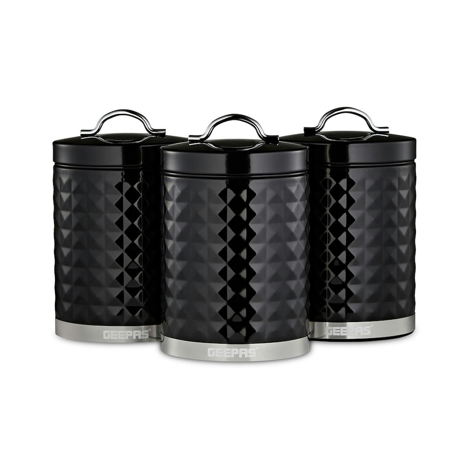 image 1 of GEEPAS 3-Piece Tea Coffee Sugar Canisters Set Black | Black