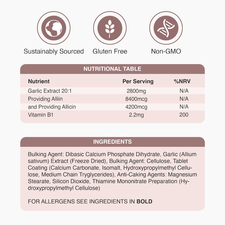 image 1 of Zipvit Garlic 2800mg with Vitamin B1, Heart & Energy Support, Provides Alliin & Allicin, 180 Vegan Tablets, 3-Month Supply