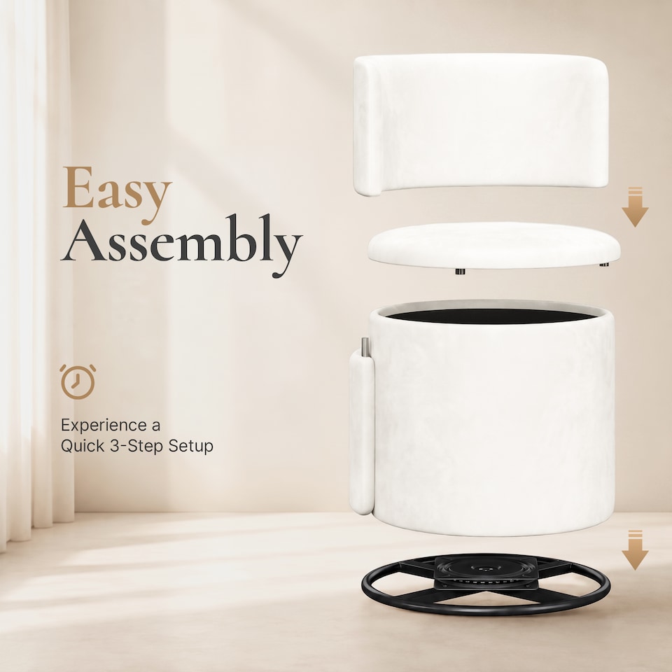 image 1 of Yaheetech Velvet Storage Ottoman Chair, 360° Swivel Tub Chair with Hidden Storage, Lift-Off Lid, Upholstered Backrest, 40L Capacity, 45.8cm H, White