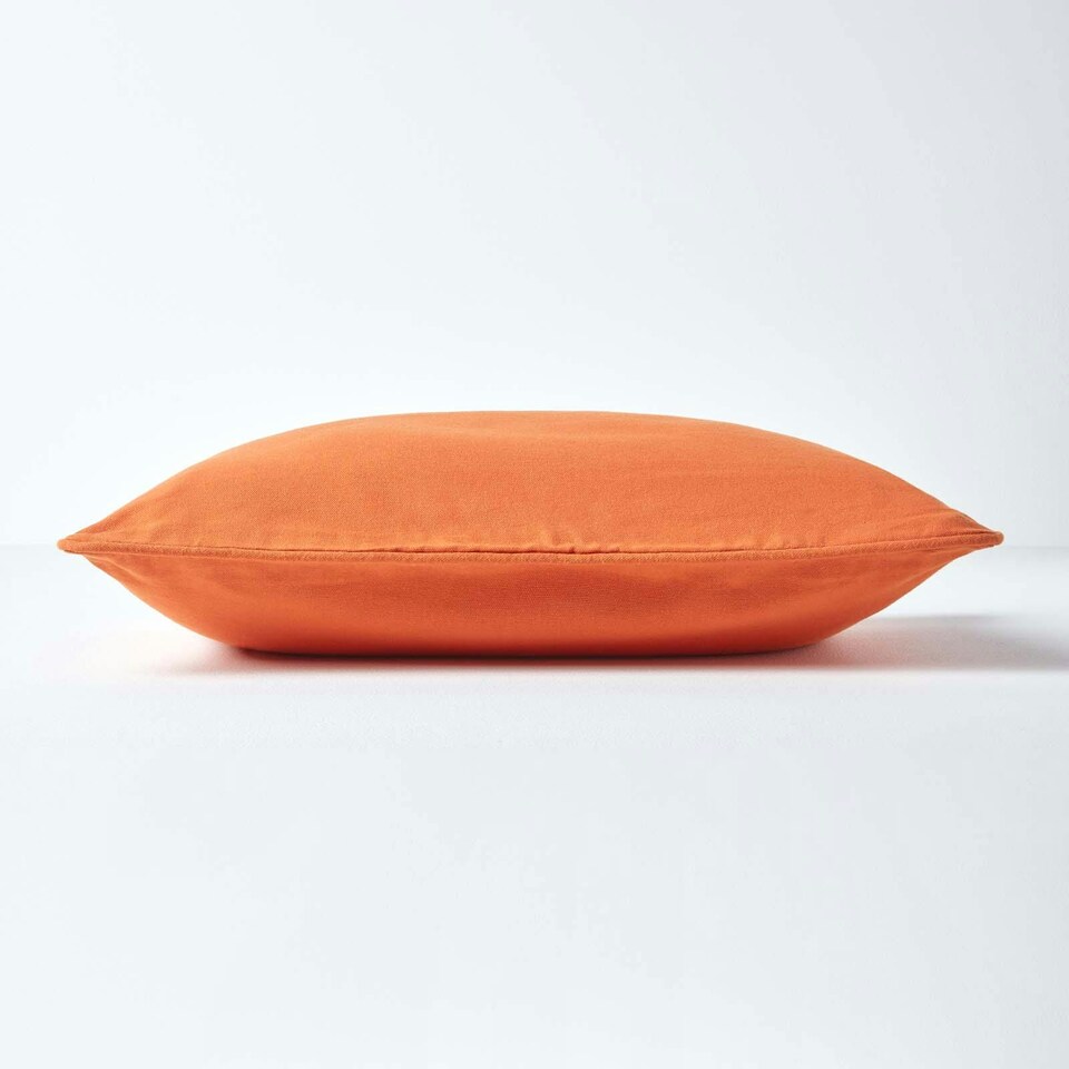 image 1 of Homescapes Cotton Plain Burnt Orange Rectangular Cushion Cover - 30 x 50 cm | Orange | Burnt Orange | 1
