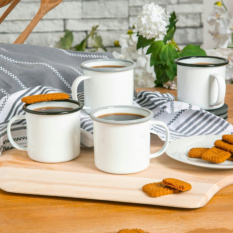 image 1 of Argon Tableware White Enamel Mugs - 375ml - Black - Pack of 6 Black
