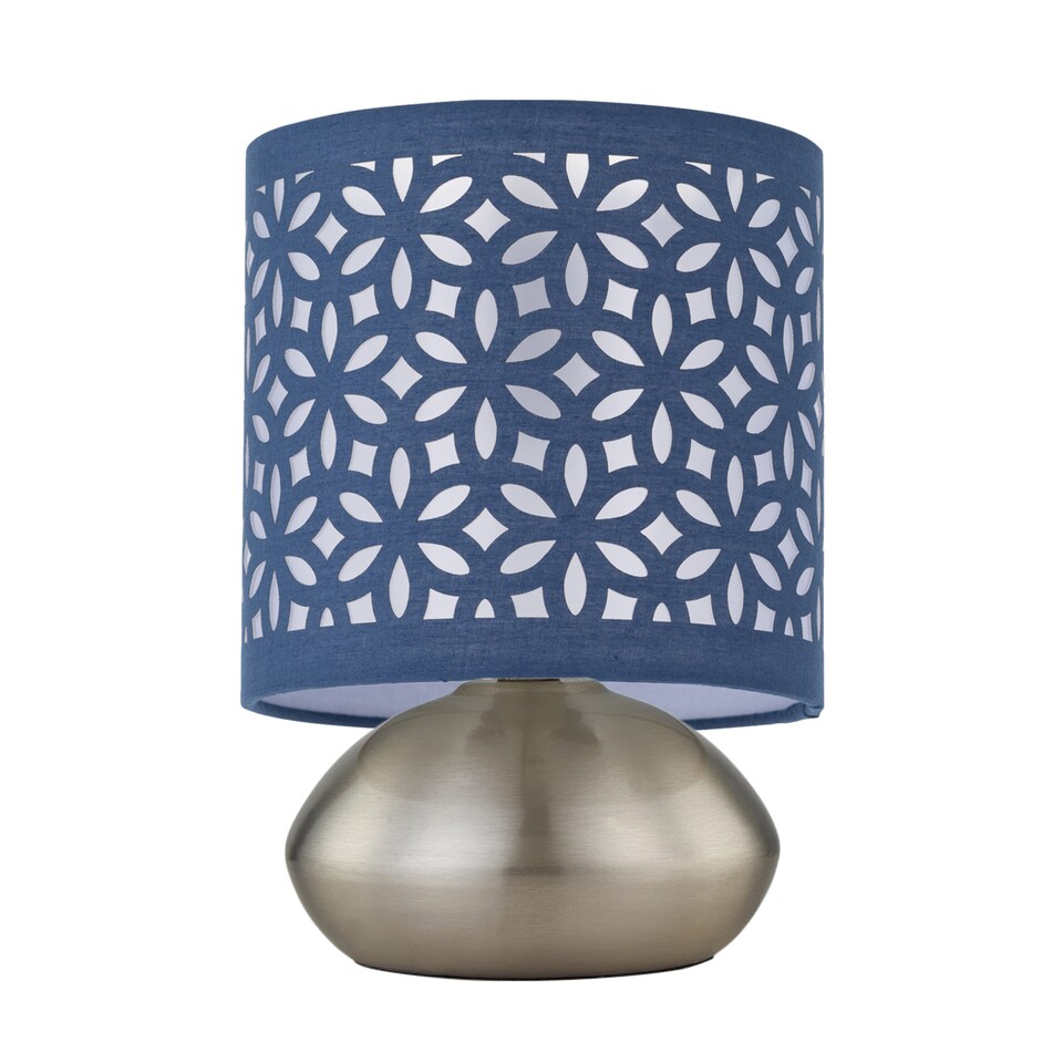 image 1 of Set of 2 Jenson - Brushed Chrome Touch Table Lamps Blue Cut Out Shade