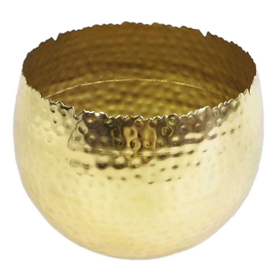 image 1 of Leaf Large Metal Planter 22 x 17cm Hammered Gold Colour - Curvy Edge Gold