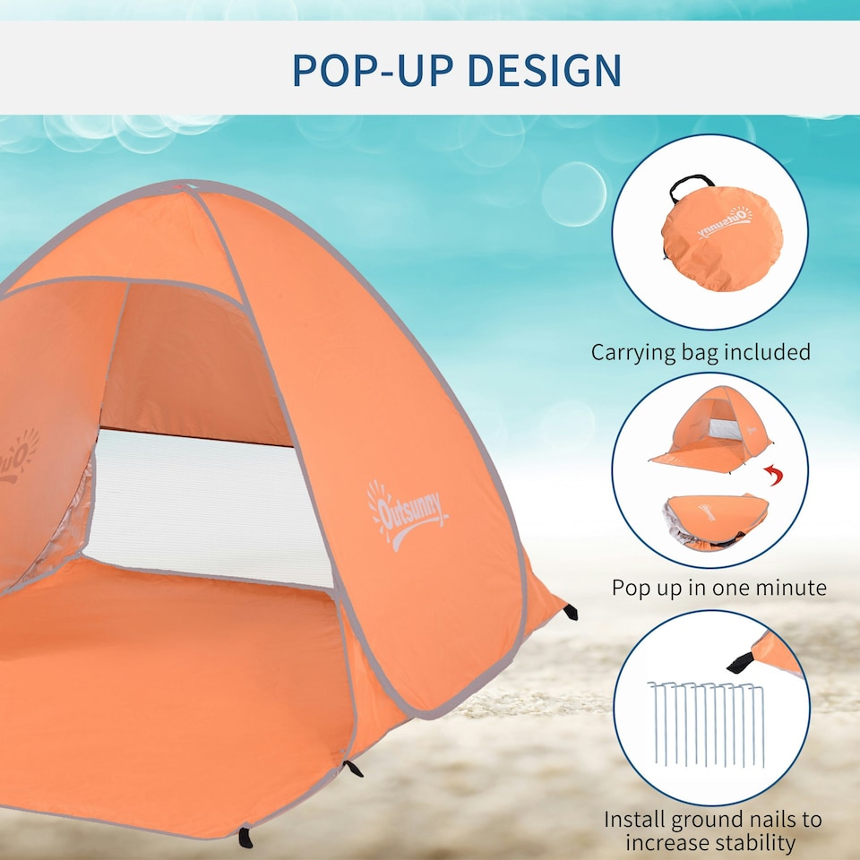 image 1 of Outsunny 2-3 Person Pop up Tent Instant Camping Tent Sun Shade Shelter Orange