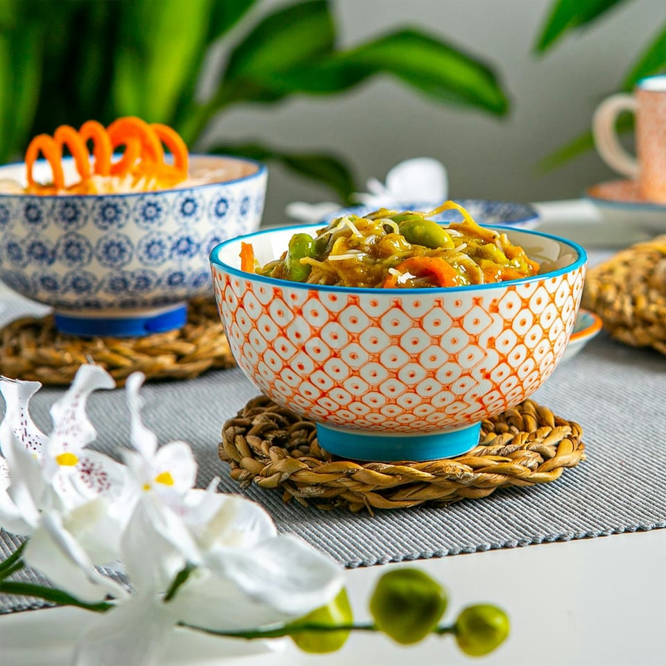image 1 of Nicola Spring Hand-Printed Rice Bowls - 12cm - Orange - Pack of 6