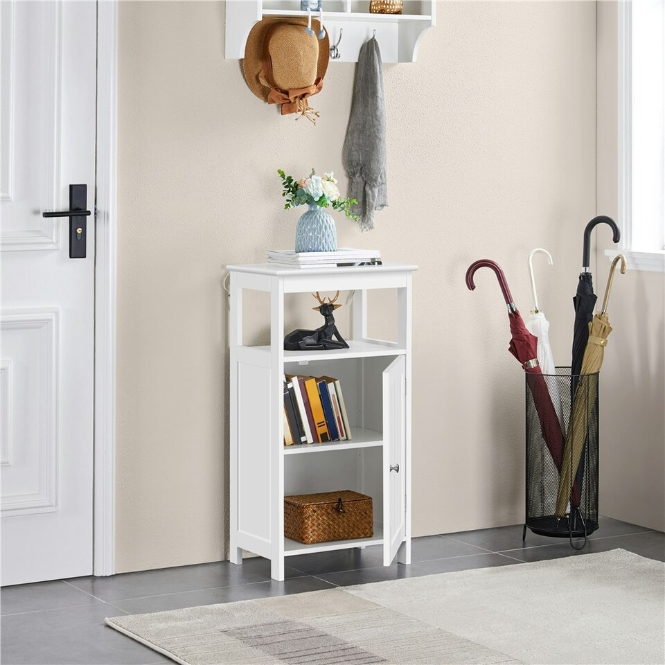 image 1 of Yaheetech 4-Tier Bathroom Floor Cabinet with Single Door White White