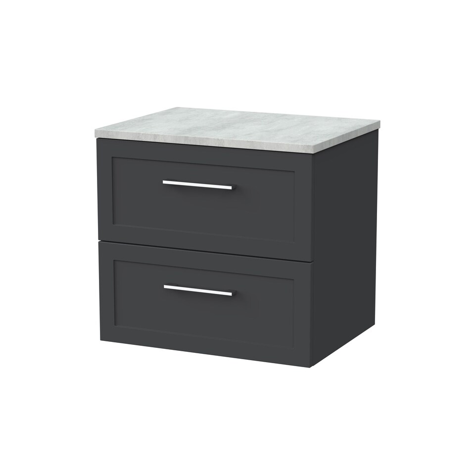 image 1 of Balterley Stonnall Traditional Wall Hung 2 Drawers Vanity Unit with Bellato Grey Laminate Worktop, 600mm, Dark Grey