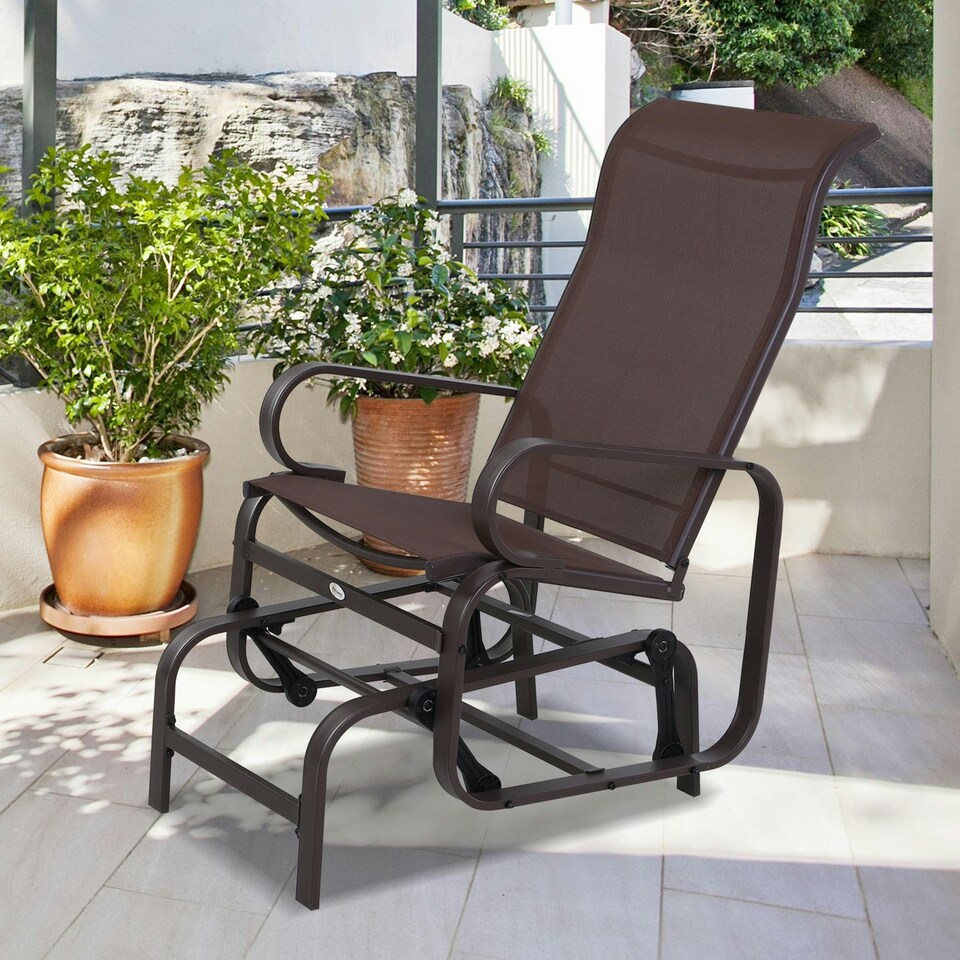 image 1 of Outsunny Outdoor Gliding Rocking Chair w/ Metal Frame for Patio, Garden, Brown
