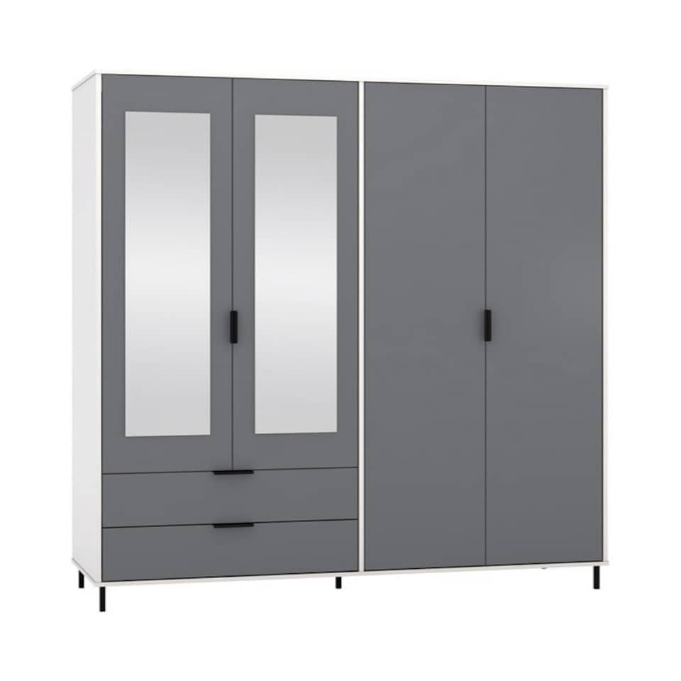 image 1 of Madrid 4 Door 2 Drawer Mirrored Wardrobe - L52 x W160 x H196 cm - Grey/White Gloss Grey