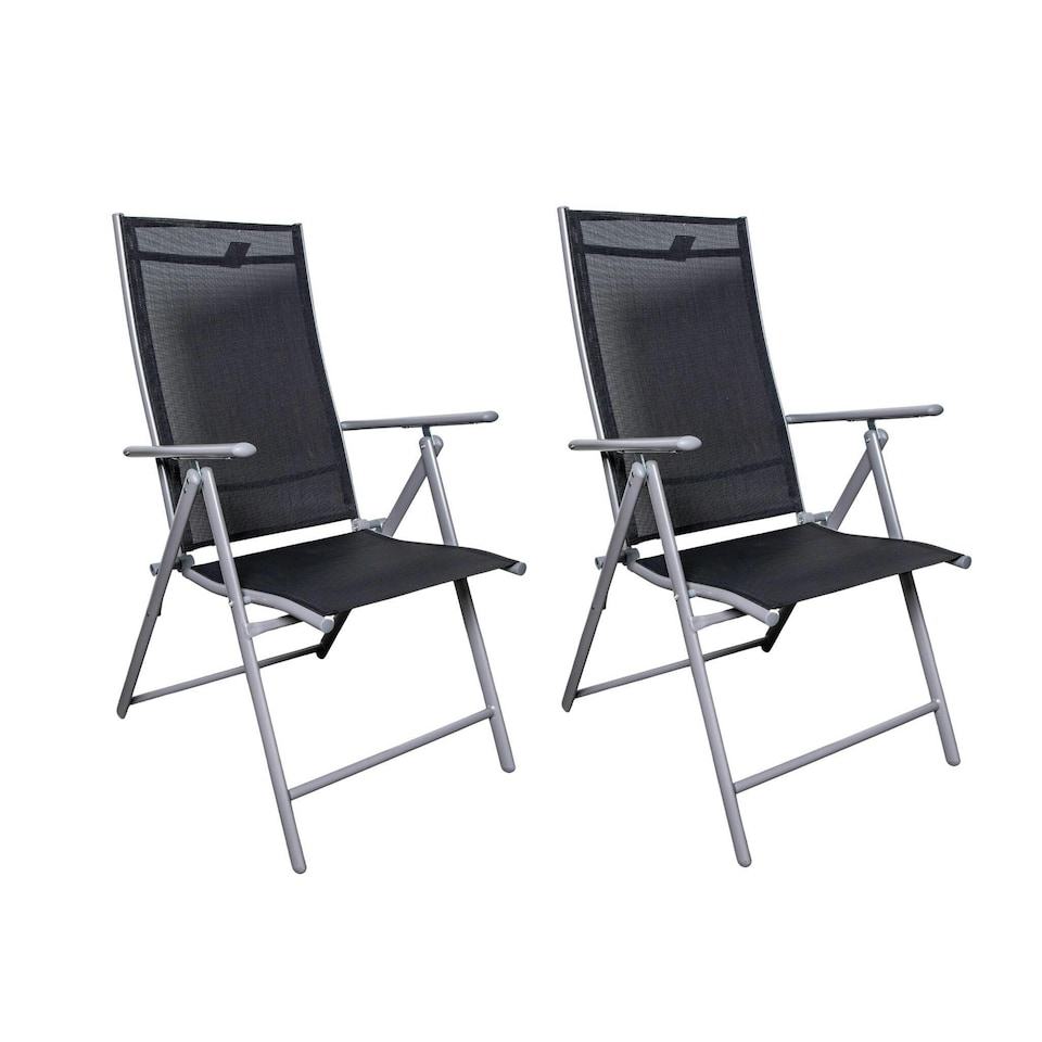 image 1 of 2 x Multi Position High Back Reclining Garden / Outdoor Folding Chair in Black and Silver