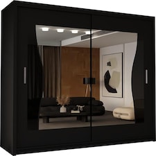 Modern Sliding Mirrored Wardrobe 120/150/180/203cm White/Black/Grey/Oak Black | 203cm