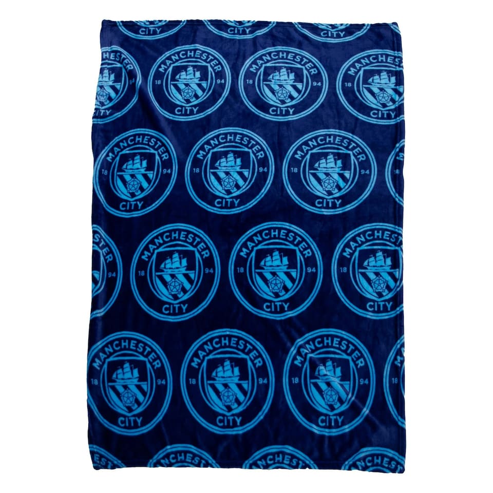 image 1 of Manchester City FC Fleece Crest Blanket - Blue - One Size Blue