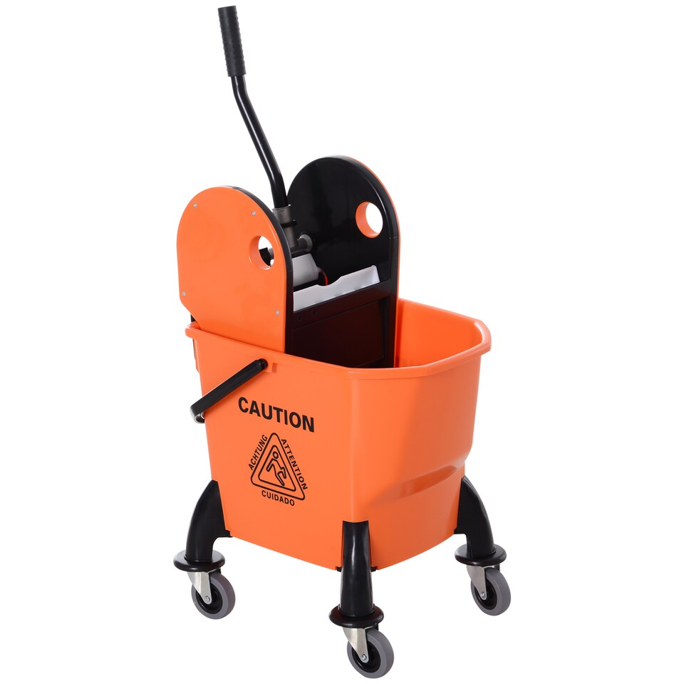 image 1 of HOMCOM 26L Mop Bucket with Wringer, Mop Bucket on Wheels with Carry Handle, Mop Holder, Plastic Body for Household, Orange