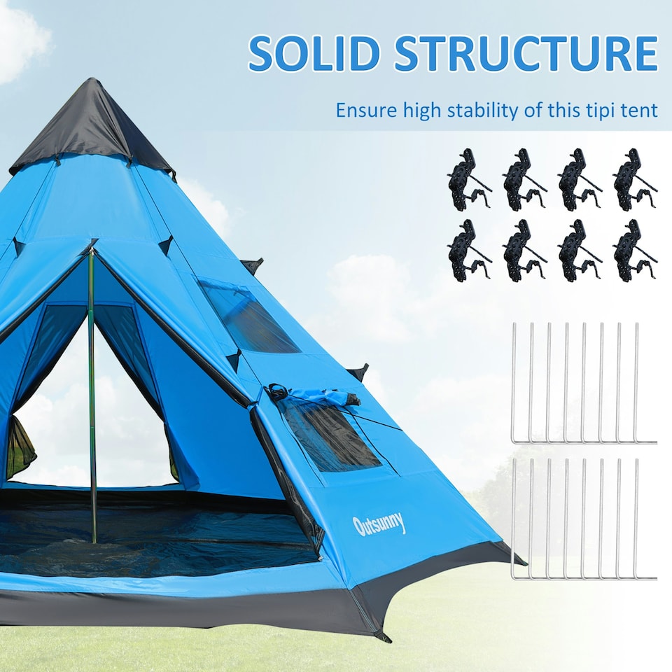 image 1 of Outsunny 6-7 Person Large Family Party Camping Tent W/ Carrying Bag, Blue