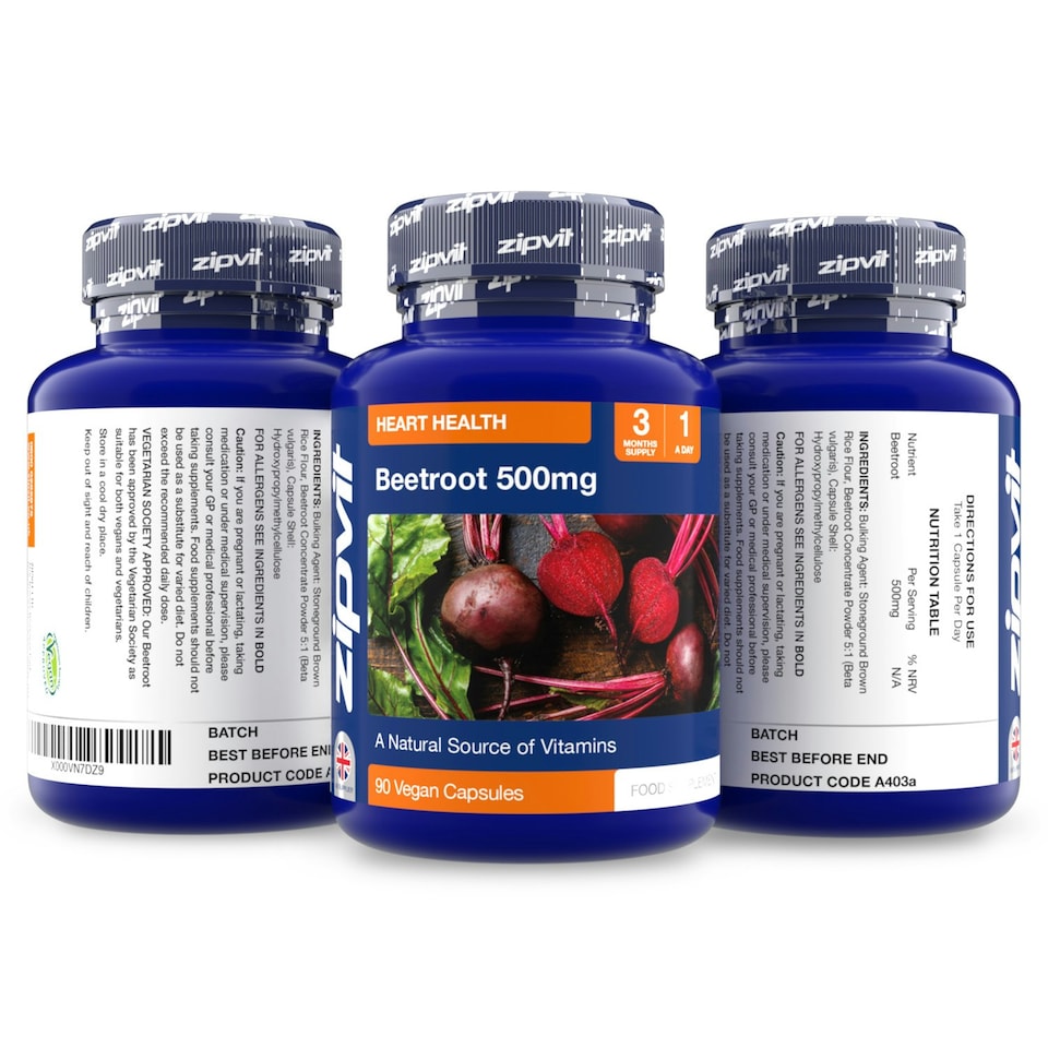 image 1 of Zipvit Beetroot 500mg, Natural Source of Vitamins & Minerals, 90 Vegan Capsules, 3-Month Supply