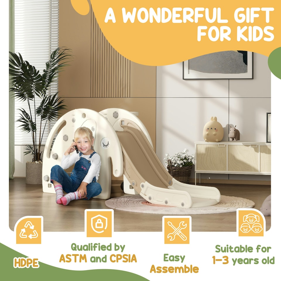 image 1 of AIYAPLAY 3 in 1 Kids Slide for 1-3 Years, Elephant-Themed Indoor Slide